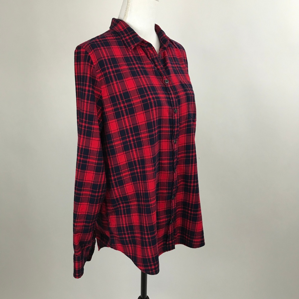 J. Crew Red Navy Plaid Boy fIt Shirt - Picture 4 of 6